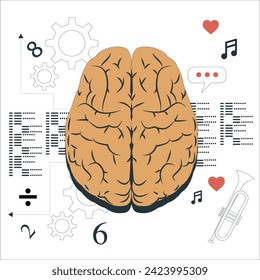 left and right brain functions concept, analytical vs creativity. Left and right hemisphere of human brain. Abstract lines left and right brain functions concept, analytical vs creativity. 