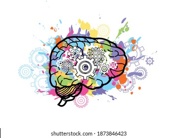 Left and right brain functions with scientific and creative task. Teamwork and creative design concept. Vector illustration design