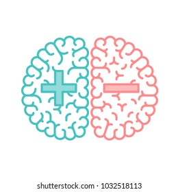 Left and Right Brain, Good and Bad concept outline stroke flat design with Plus and Minus symbol illustration isolated on white background with copy space, vector eps 10