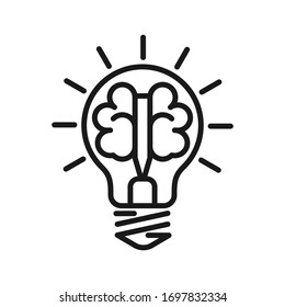 Left and right brain hemispheres in a light bulb. Construction of a thought or idea. Stock vector illustration isolated on white background. Stock vector illustration isolated on white background