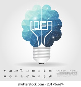 left and right brain light bulb polygon with business icon vector