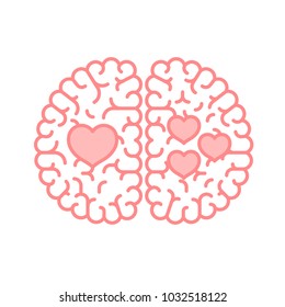 Left and Right Brain, Love concept outline stroke flat design with Heart symbol illustration isolated on white background with copy space, vector eps 10