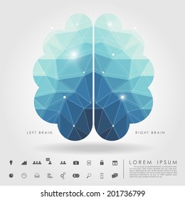 Left And Right Brain Polygon With Business Icon Vector
