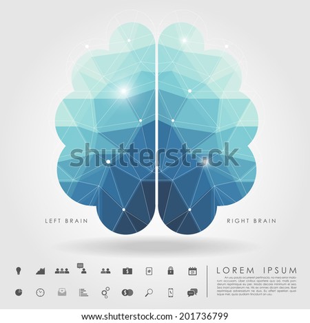 left and right brain polygon with business icon vector