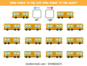 Left or right with cartoon bus. Educational game to learn left and right.