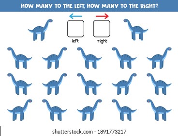Left or right with cartoon dinosaur diplodocus. Educational game to learn left and right.