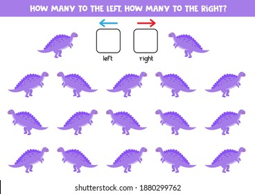 Left or right with cartoon dinosaur Spinosaurus. Educational game to learn left and right.