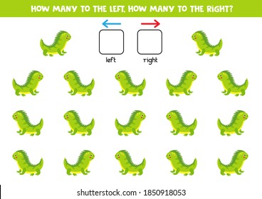 Left or right with cartoon green iguana. Educational game to learn left and right.