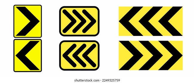 left right Chevron traffic sign set isolated on white background