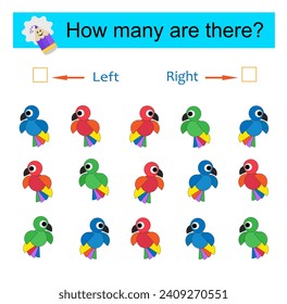 Left or Right. Count how many parrots are turned left and how many are turned right.  