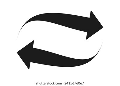 Left right curly arrows silhouette icon. Two black direction symbols. Isolated on a white background.