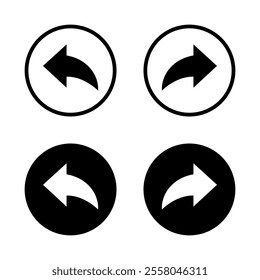 Left and right curve arrow icon on black circle. Backward and forward sign. Undo and redo symbol