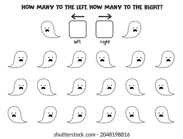 Left or right with cute black white ghost. Educational game to learn left and right.