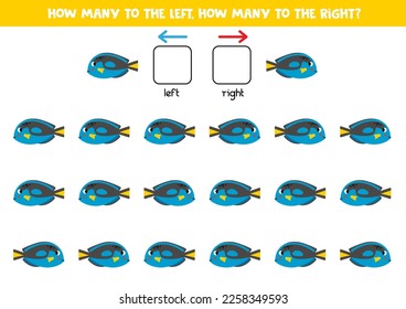 Left or right with cute blue tang fish. Educational game to learn left and right.