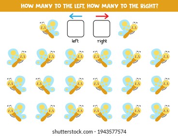 Left or right with cute butterfly. Educational game to learn left and right.