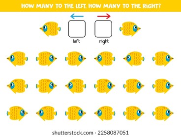 Left or right with cute butterfly fish. Educational game to learn left and right.