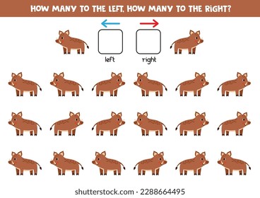 Left or right with cute cartoon boar. Educational game to learn left and right.