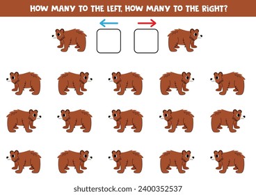 Left or right with cute cartoon brown bear. Educational game to learn left and right.