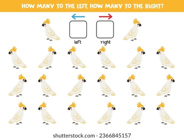 Left or right with cute cartoon cockatoo. Educational game to learn left and right.