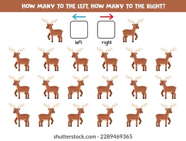 Left or right with cute cartoon deer. Educational game to learn left and right.