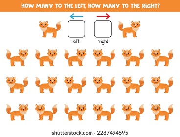 Left or right with cute cartoon fox. Educational game to learn left and right.