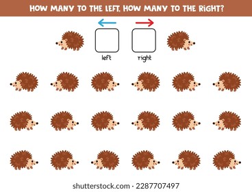 Left or right with cute cartoon hedgehog. Educational game to learn left and right.