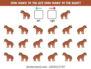 Left or right with cute cartoon hyenas. Educational game to learn left and right.