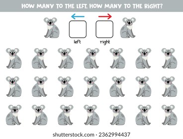 Left or right with cute cartoon koala. Educational game to learn left and right.