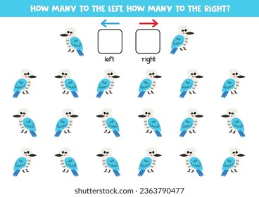 Left or right with cute cartoon kookaburra bird. Educational game to learn left and right.