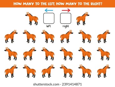 Left or right with cute cartoon maned wolf. Educational game to learn left and right.