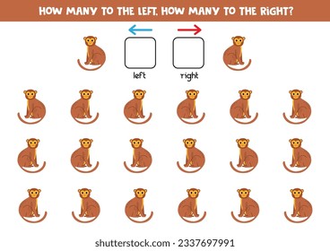 Left or right with cute cartoon monkeys. Educational game to learn left and right.
