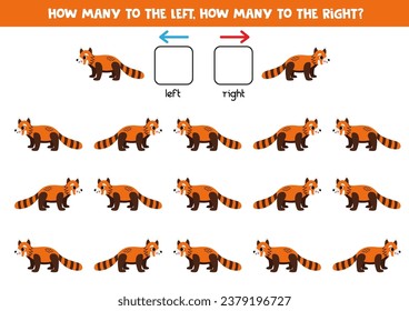 Left or right with cute cartoon red panda. Educational game to learn left and right.