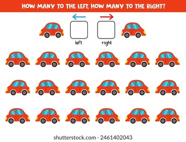 Left or right with cute cartoon red car. Educational game to learn left and right.