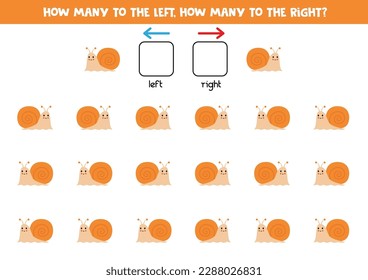 Left or right with cute cartoon snail. Educational game to learn left and right.