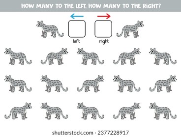 Left or right with cute cartoon snow leopard. Educational game to learn left and right.