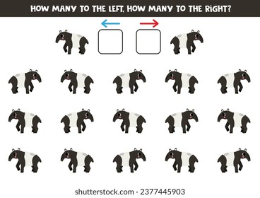 Left or right with cute cartoon tapir. Educational game to learn left and right.