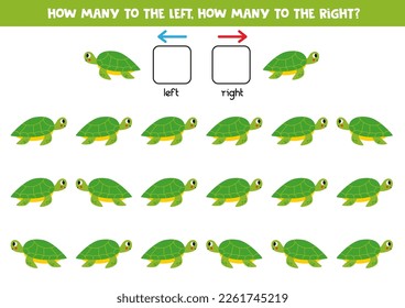 Left or right with cute cartoon turtle. Educational game to learn left and right.