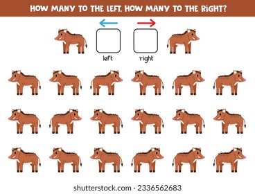Left or right with cute cartoon warthogs. Educational game to learn left and right.