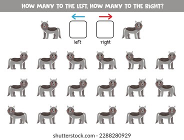 Izquierda o derecha con un tierno lobo de dibujos. Juego educativo para aprender de izquierda a derecha.