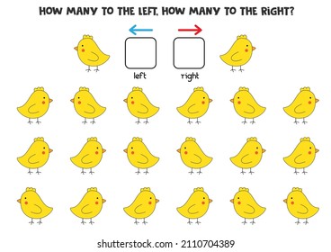 Left or right with cute chicken. Educational game to learn left and right.