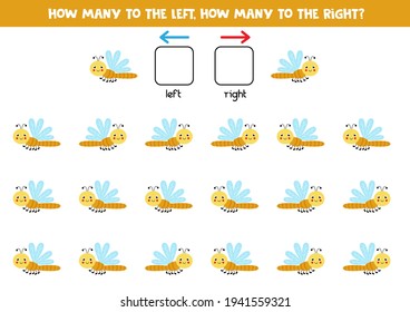 Left or right with cute dragonfly. Educational game to learn left and right.