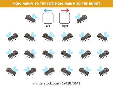 Left or right with cute fly. Educational game to learn left and right.
