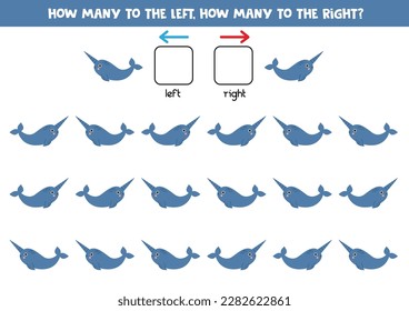 Left or right with cute narwhal. Educational game to learn left and right.
