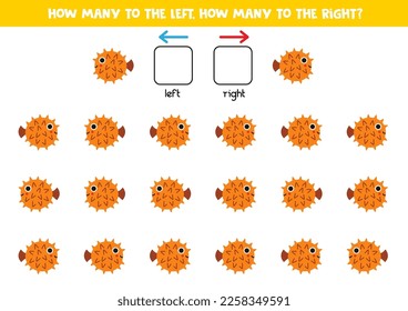 Left or right with cute puffer fish. Educational game to learn left and right.