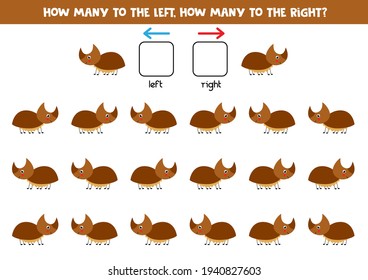 Left or right with cute rhinoceros beetle. Educational game to learn left and right.
