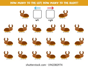 Left or right with cute stag beetle. Educational game to learn left and right.
