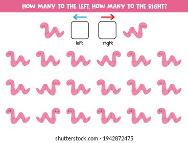 Left or right with cute worm. Educational game to learn left and right.