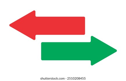 Left and right direction vectors, red and green. isolated on a white background. Vector illustration