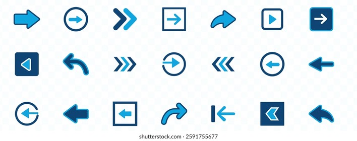 Left and Right directions icon set. Arrows symbol vector icons collection. Use for navigation, next and previous, forward and back