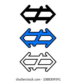 Left and right double arrow, isolated on white background. Crossed out icon